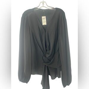 NWT INC Black Long Sleeve V-Neck Lightweight Business Casual Blouse X-Large